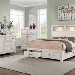 Brand New White 4pc Queen Bedroom Set (Available In California & Eastern King Size)
