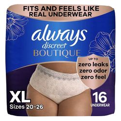 Always Discreet Boutique Incontinence and Postpartum Underwear for Women, Maximum Protection, Extra Large, Black, 16 Count