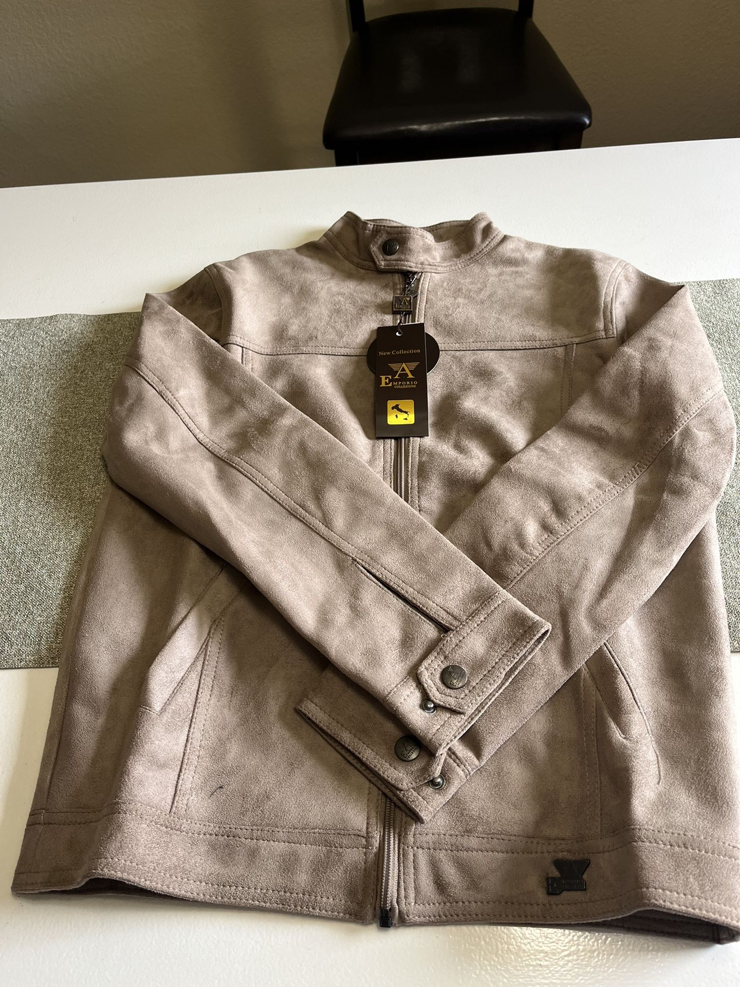NEW Light Brown Leather Suede Jacket.