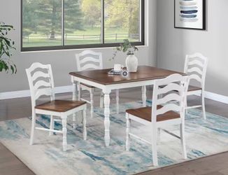 5 Piece Counter Height Dining Set: Farmhouse Style Oak Top Table & 4 Ladder Back Chairs - Compact Square Design for Small Space Breakfast Nook & Count
