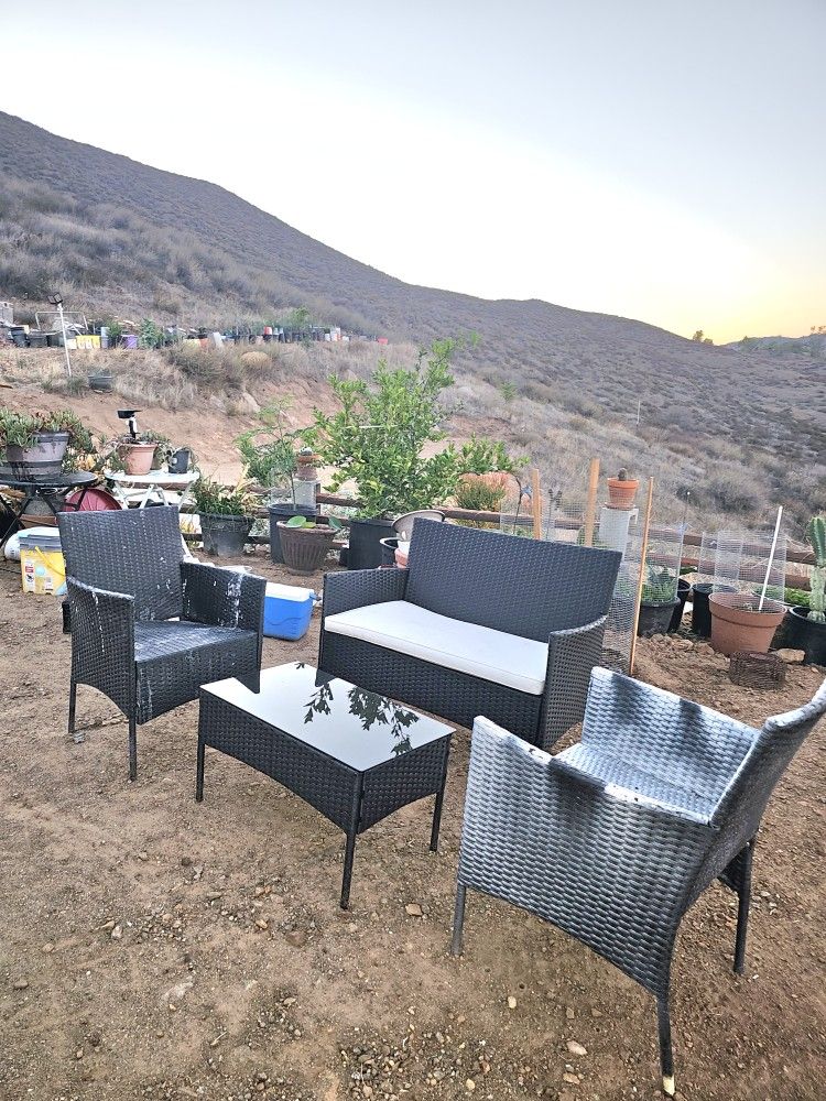 Patio Furniture Bench And Coffee Table With Galss Top Pick Up At West Hemet Green Acre 