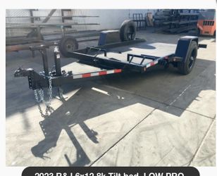 6x12 Single Axle All Steele Diamond Plate Heavy Duty Dove Tail Small Utility Trailer