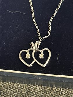 Sterling silver double heart necklace with diamonds