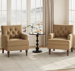 MALOL Set of 2 Modern Accent Chair for Living Room, Comfy Bedroom Reading Armchair, Upholstered Single Sofa Chair with Thick Cushion &Wood Legs for Sm