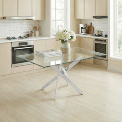 Vela 59" Modern Glass Rectangular Dining Table with Cross Chrome Base