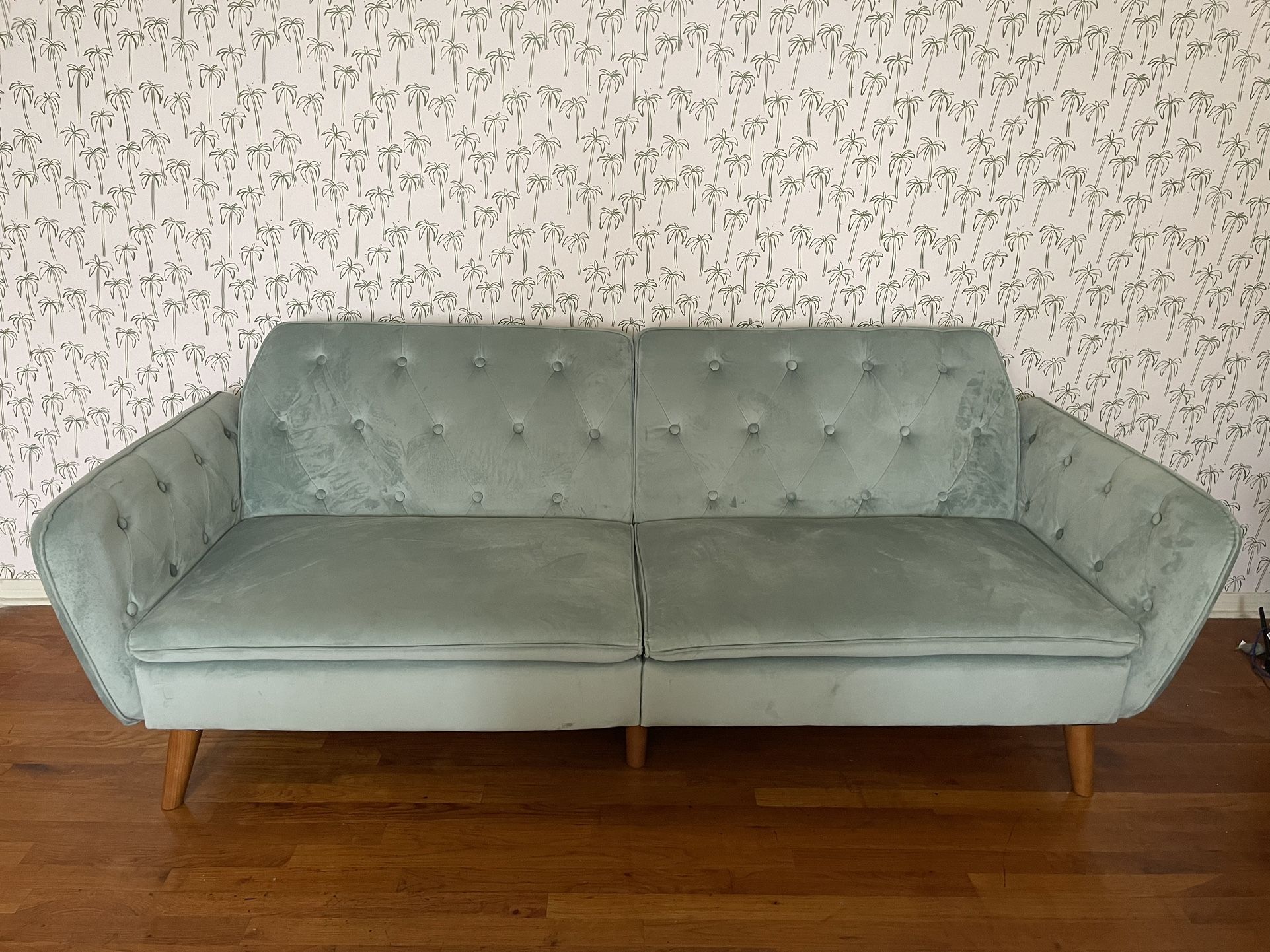 Gorgeous Mint Green Mid-Century Velvet Couch!