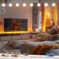 Vosuja 47 in. W x 35 in. H Rectangle Framed Vanity Mirror with Lights, White LED Makeup Mirror with 5X Magnification