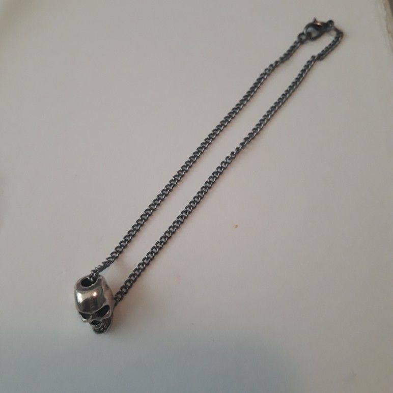 Handmade Lobster Clasp Anklet With Silver Skull