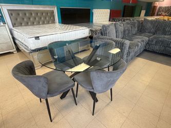 5pc dinette table glass gray