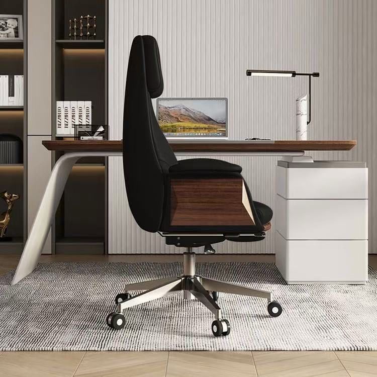 🟢 Reclining Leather Office Chair, black