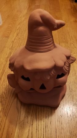 Cute Terracotta Baked Clay Decor Pumpkin Scarecrow Luminary With Hat Halloween