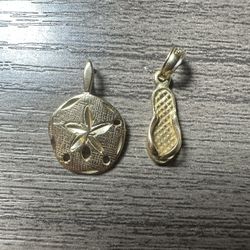 14kt Gold Sand Dollar And Flip Flop Pendants 