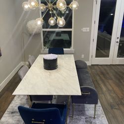 39in x 74in Marble Dining Table and Chair Set (High Fashion Homes)