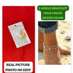 Women SILVER & Golden Double Layer Charm Love Ring Bracelet Chain Anklet 2 piece