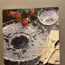 Home Beautiful Large Rose Pearls 14” Crystal Chip and Dip Server