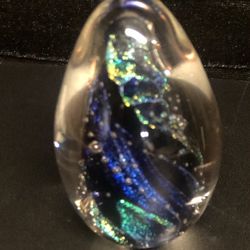Art Glass Egg Shaped Paperweight Bubbles,Metallic Blue/Black Swirl Twist Design