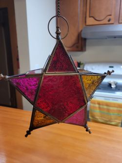 Star-Shaped Stained Glass Hanging Candle Lantern