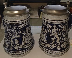 Vintage German Marzi and Remy Cobalt Blue Ceramic  Beer Stein