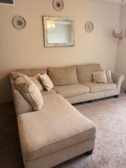 Beige Fabric Sectional Sofa with Chaise