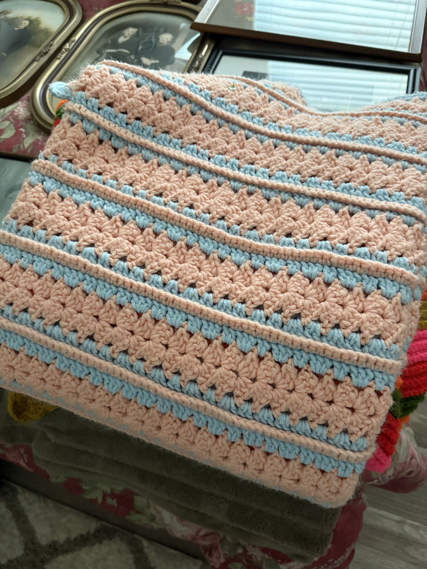 Peach & Blue Afghan (will ship,extra)