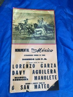 Bullfight Poster 1950s Plaza Mexico