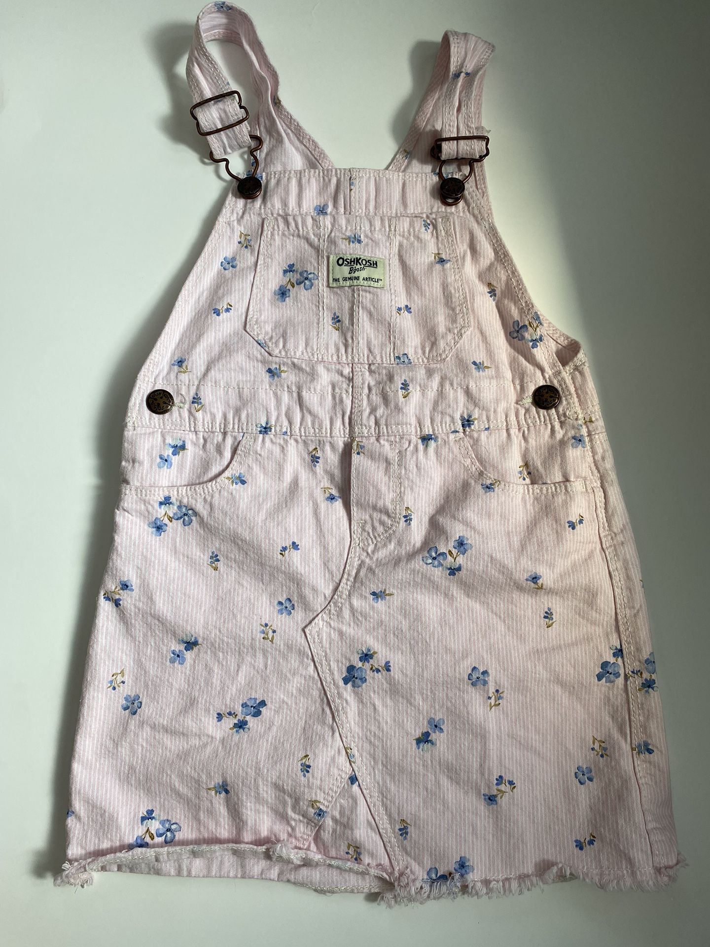 Pink Overalls Kid Dress With Bule Flowers