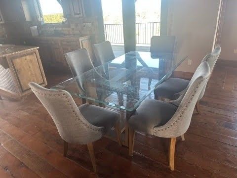 Gorgeous Dinning Set Glasstop Wood Table With Upholstered Chairs
