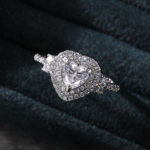 "Luxury Pure Heart CZ Fashion Shiny Diamonds Macro Pave Ring for Women, K852
 
 