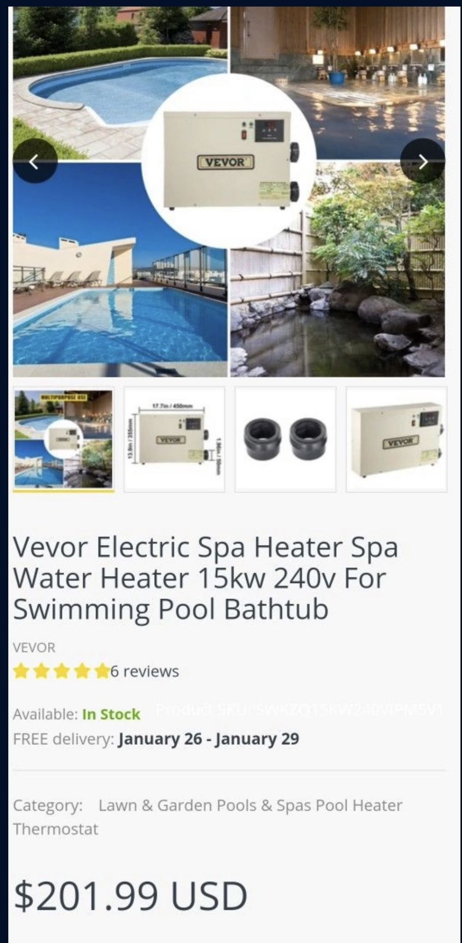 Vevor Electric Spa Heater Spa Water Heater 11kw 240v Fir Swimming Pool  Bathtub for Sale in Moreno Valley, CA - OfferUp