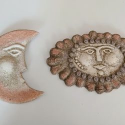 Pottery Wall Decor Sun Moon Folk Art 