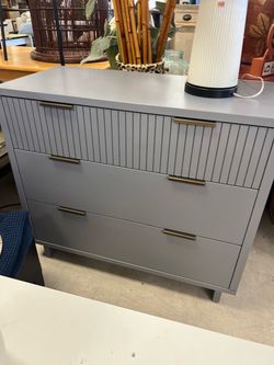 Gray 3-Drawer Dresser with Gold Handles