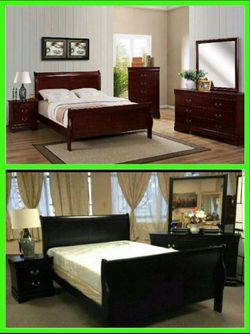 QUEEN 5 PCS SLEIGH BEDROOM SET WITH ALL DRESSERS INCLUDED NEW