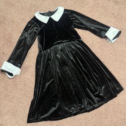 New 4 5 kids girls toddler black velvet Wednesday Addams dress costume goth