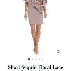 R&M Richards Short Sequin Floral Lace Poncho Dress
