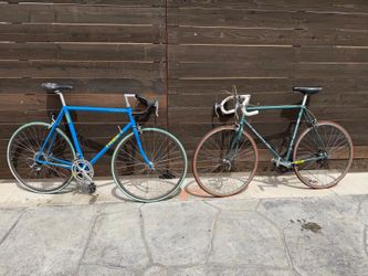 2 road bikes classic bianchi 59cm frame 18 speed wheels campanolo record and modolo American components asking $350  and trek road bike 59cm frame 18 