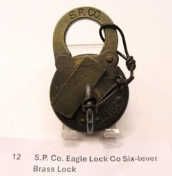 Antique S.P. CO. Brass 6-Lever Padlock w/ Working Eagle Key