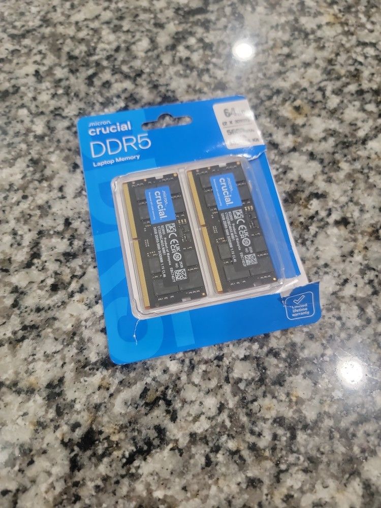 Crucial 64GB DDR5 RAM, 5600MHz (or 5200MHz or 4800MHz) Laptop Memory Kit, SODIMM 262-Pin, Compatible with 13th Gen Intel Core and AMD Ryzen 6000 - CT2