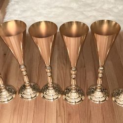 8 Gold Color Trumpet Style Vases-16.5 Inches Tall