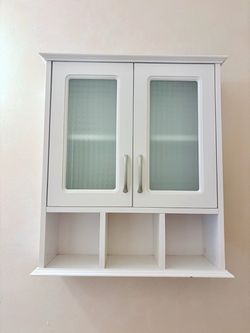 White Wall Cabinet with Frosted Glass Doors