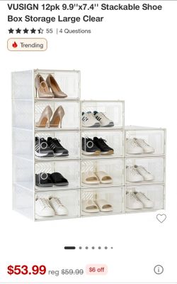 VUSIGN 12-Pack Stackable Clear Shoe Box Storage