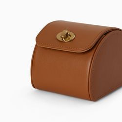 Longvadon Voyager Single Watch Case Fauve Brown Leather Travel Roll with Gold Clasp