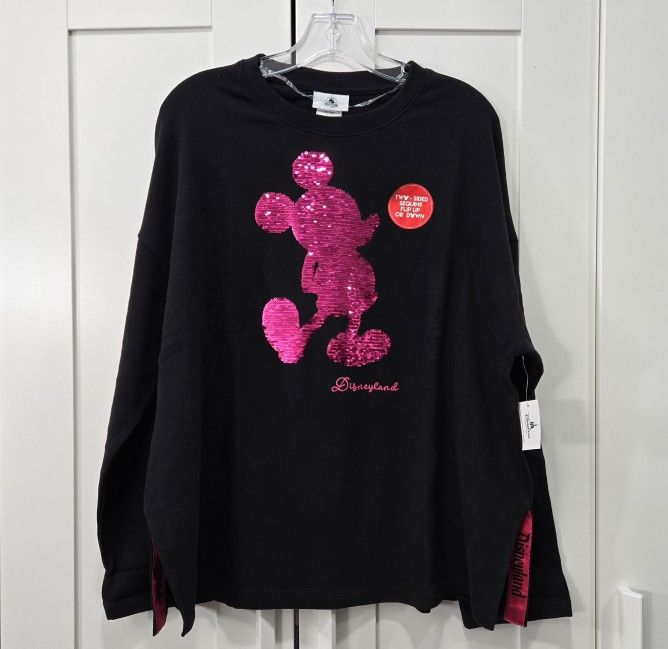 DisneyParks Disneyland Mickey Reversible Pink & Silver Sequin Sweatshirt Size Large NWT