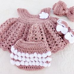 Crochet Baby Girl Victorian Rose and White Heirloom Dress Set Photo Prop Shipping Available