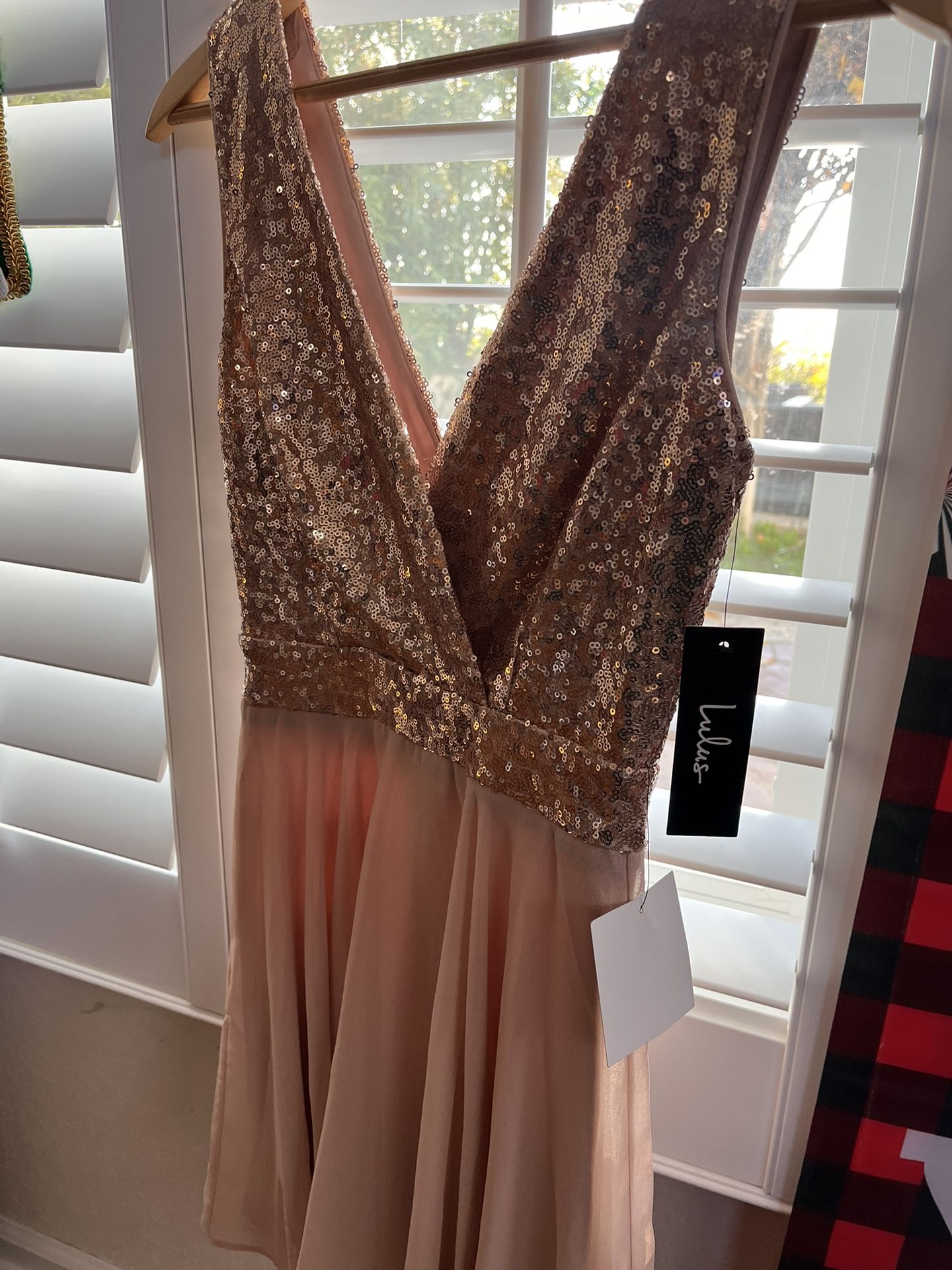 NWT Lulu’s Champagne Sequin Mini Short Dress – $40 