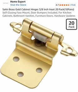 Satin Brass Gold Cabinet Hinges 3/8 Inch Inset 20 Pack(10Pairs)