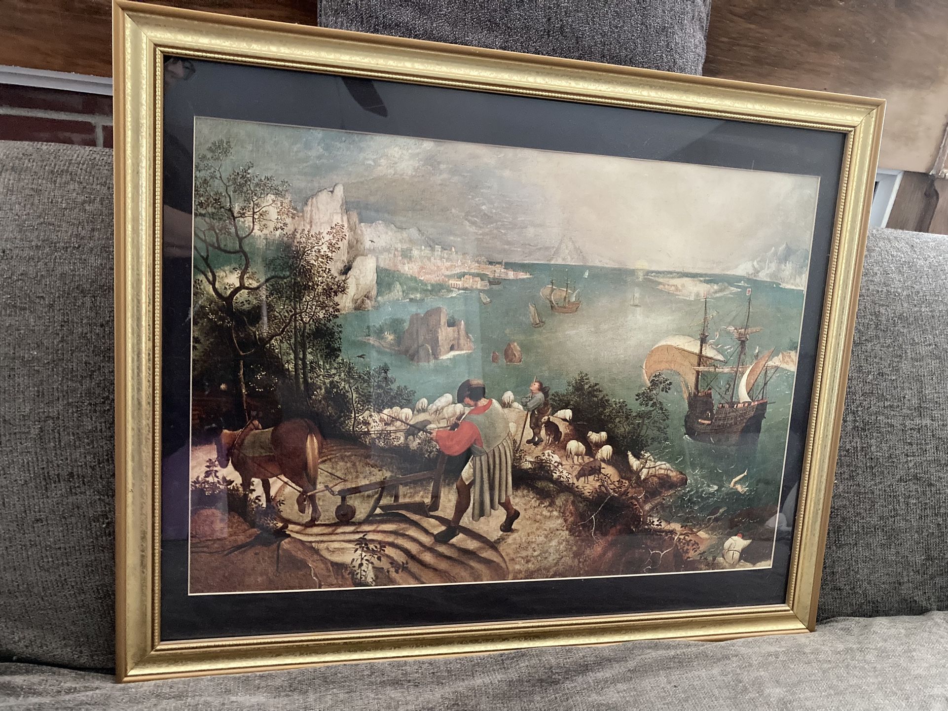Vintage Art Print In Gold Frame; Baroque/ Roccoco