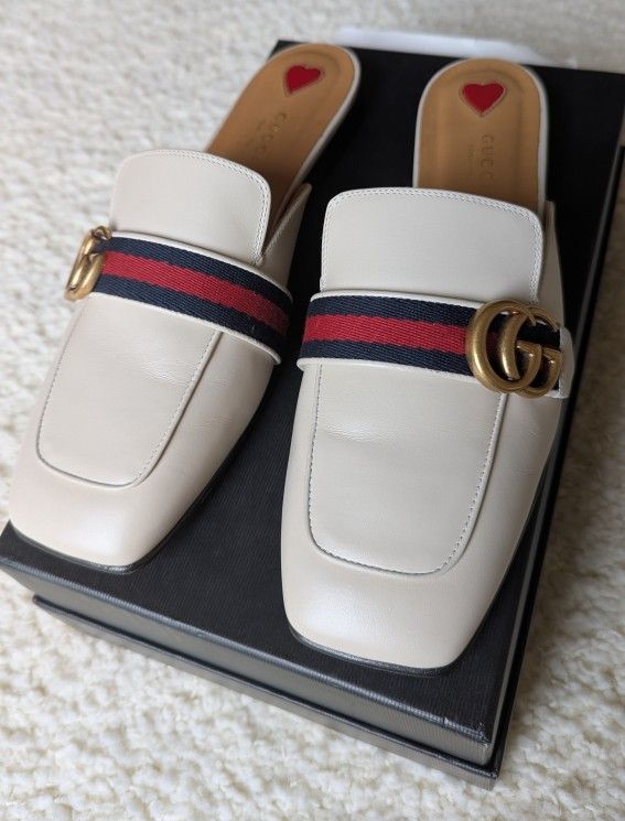 Gucci Leather Mules, Size 40.5, White