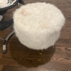 Furry White Ottoman 