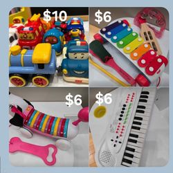 4 items available – price is marked on each photo.
🚗 VTech Vehicle Set – $10
🎵 Wooden Xylophone & Instruments Set – $6
🐶 Pull-Along Dog Xylophone –