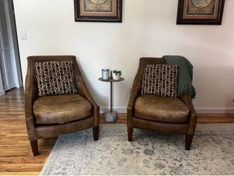 Matching Rustic Leather Accent Chairs (Pair) – Made in USA
